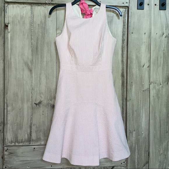 J Crew Pink Seersucker Bow Back Keyhole Dress - Picture 8 of 10